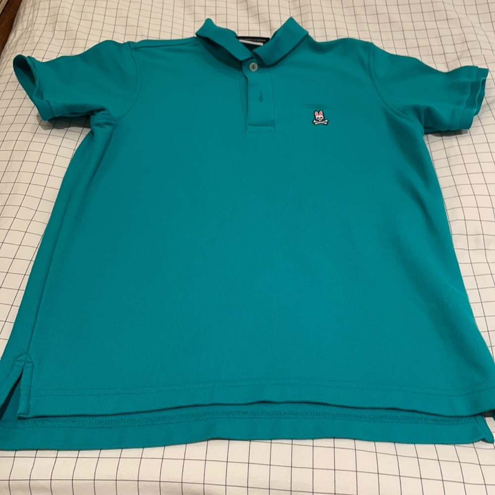Pre owned Psycho Bunny polo shirt. Size Large 14/16. Teal